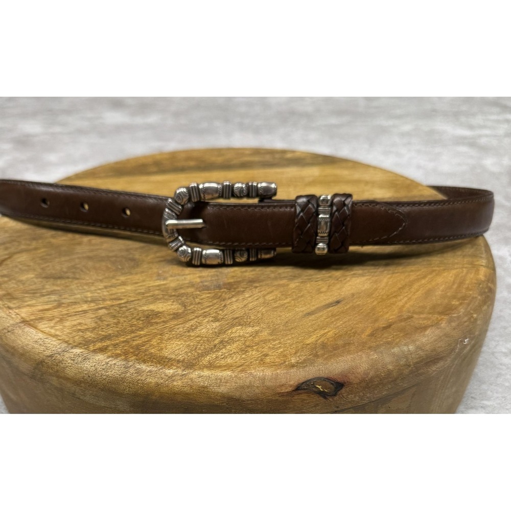 Brighton Belt Womens LG 34 Brown Leather Western Braided Silver Buckle Made USA